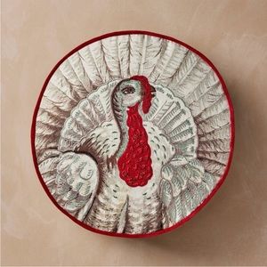 John Derian Round Turkey Pillow Thanksgiving 🦃 Burgundy NEW